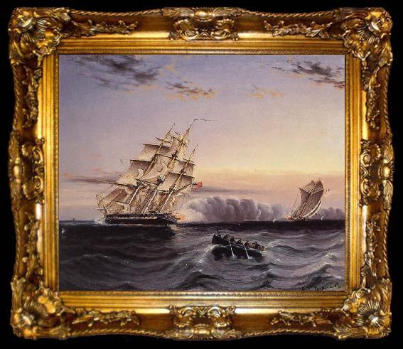 framed  James Edward Buttersworth A U.S Frigate attacking a French Privateer, ta009-2